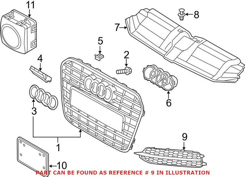 Genuine VW/Audi Grille – Front Passenger Side 4G0807682E9B9