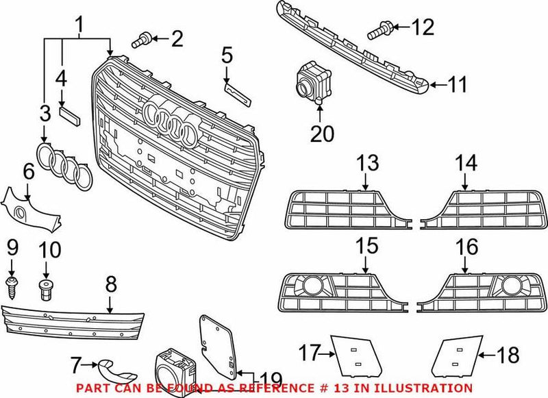 Genuine VW/Audi Grille – Front Passenger Side 4G8807648D9B9