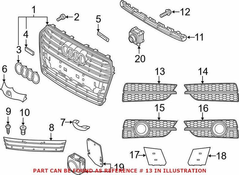 Genuine VW/Audi Grille – Front Passenger Side 4G8807648FBMT