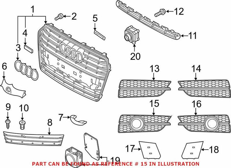 Genuine VW/Audi Grille – Front Passenger Side 4G8807648JBMT
