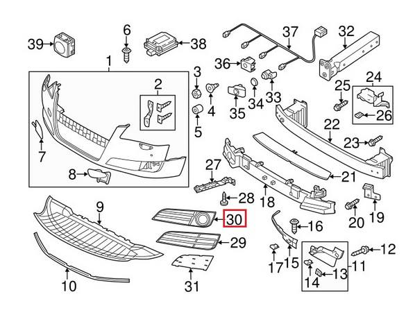Genuine VW/Audi Foglight Grille – Front Passenger Side (Gloss Black) 4H0807680KT94