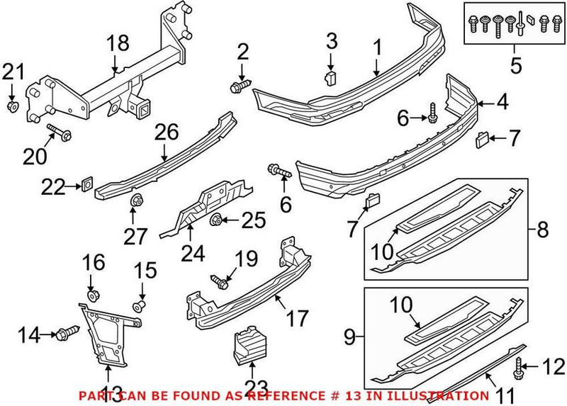 Genuine VW/Audi Bumper Cover Support Rail – Rear Passenger Side 4M0807454A