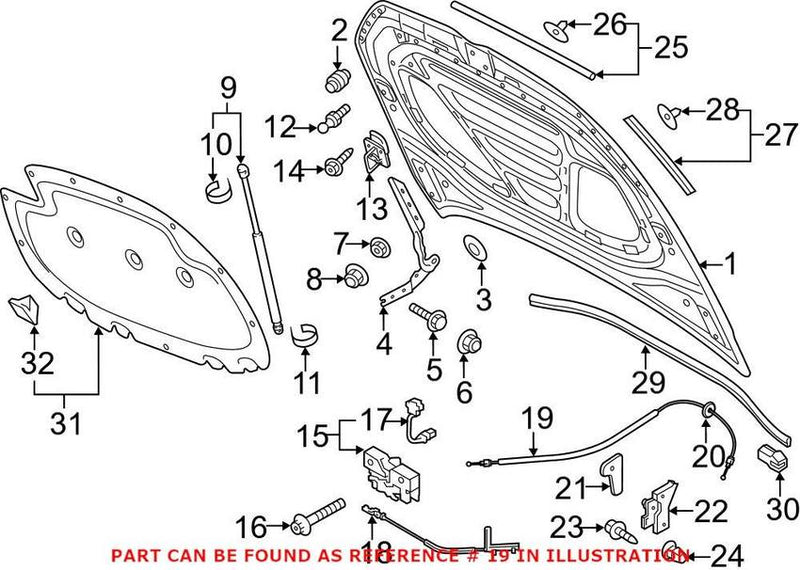 VW Hood Release Cable – Front 5G0823535B