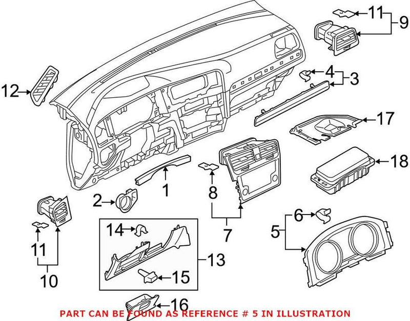 VW Instrument Cluster Bezel 5GM857189AAH