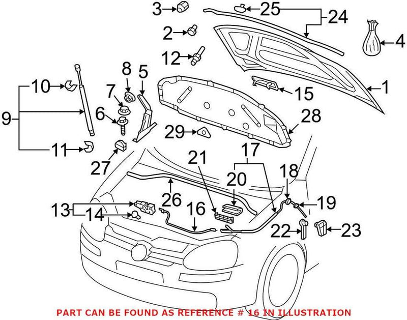 VW Hood Release Cable – Front 5K1823531