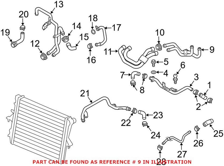 Genuine VW/Audi Engine Coolant Pipe – Upper 7L0815802A