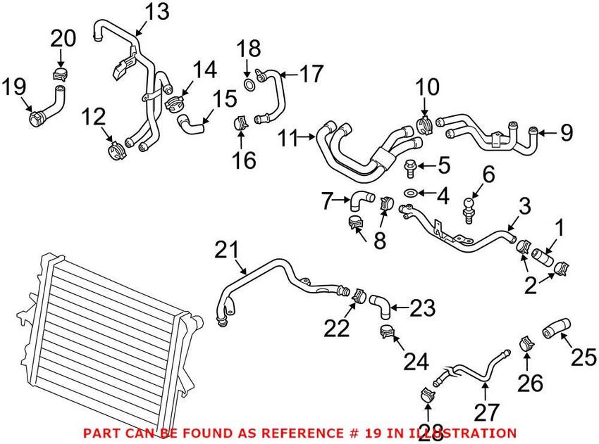 Genuine VW/Audi VW Engine Coolant Hose 7L6122073H