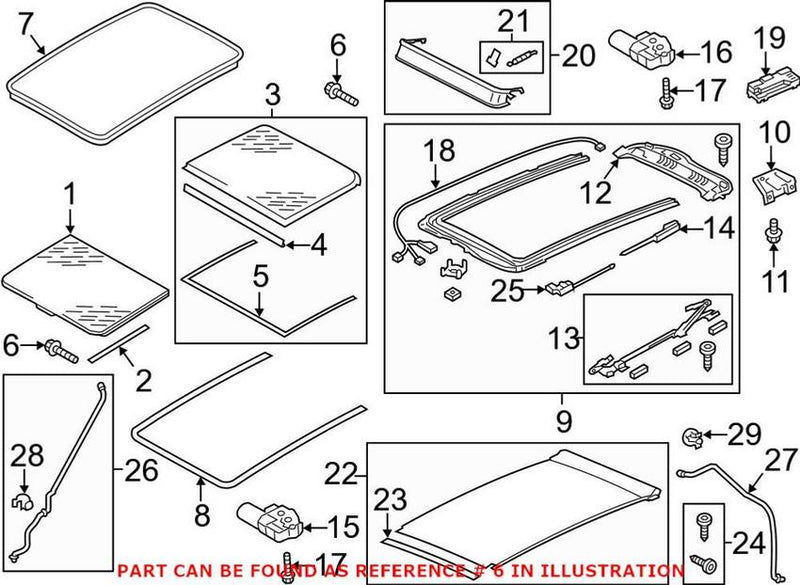 VW Sunroof Glass Hardware Kit 7P0898955