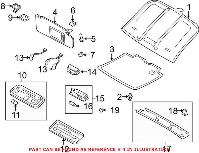 Genuine VW/Audi Sun Visor – Passenger Side 8J8857552J7C0