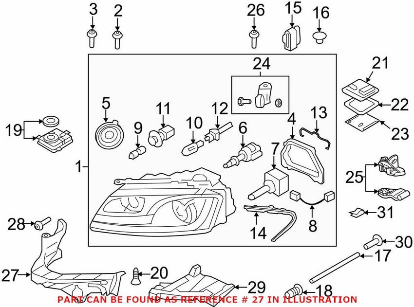 Genuine VW/Audi Headlight Mounting Bracket – Driver Side 8T0805607