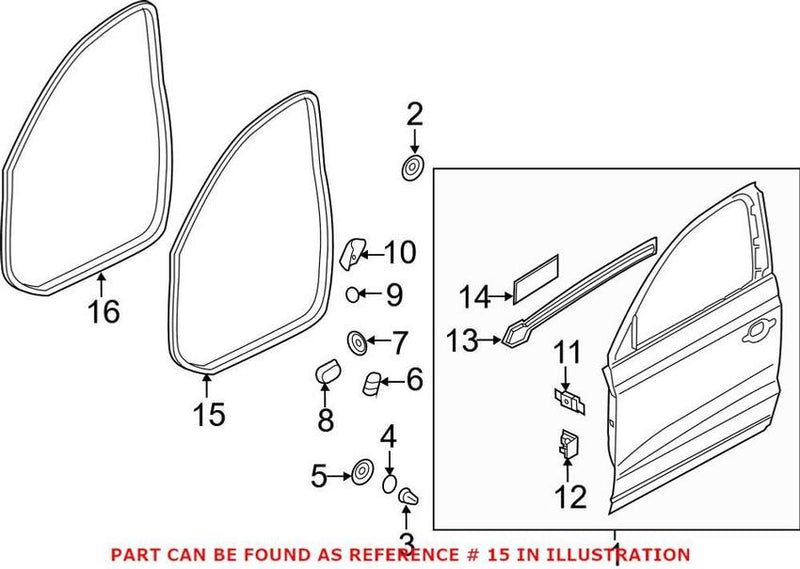 Genuine VW/Audi Door Seal – Front Passenger Side Outer 8U0837912B