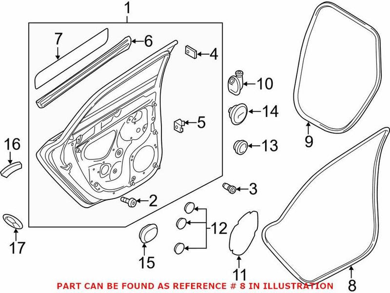 Genuine VW/Audi Door Seal – Rear Passenger Side Outer 8V4839912C