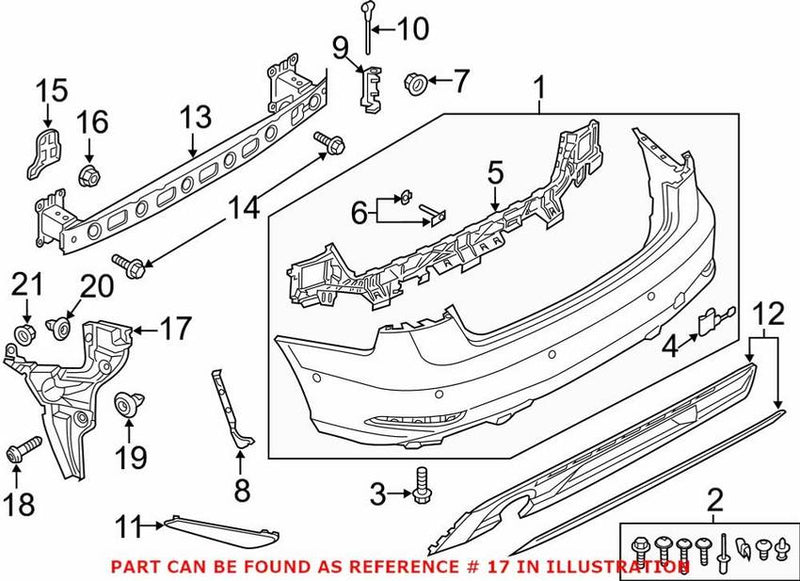 Genuine VW/Audi Bumper Cover Support Rail – Rear Passenger Side 8V5807378A