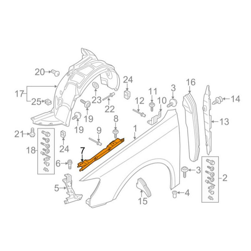 Genuine VW/Audi Fender Retaining Bracket – Front Driver Side 8V5821467B