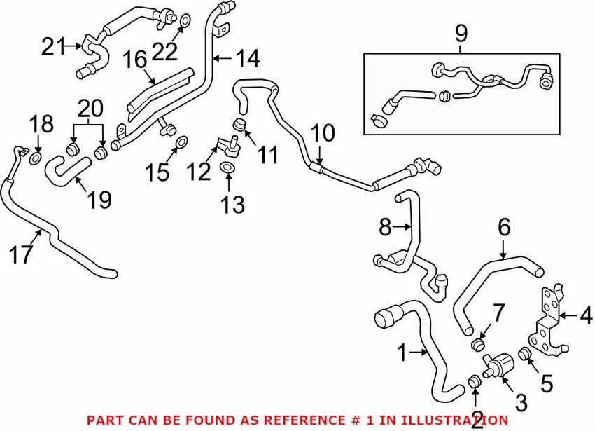 Genuine VW/Audi HVAC Heater Hose 8W0122073F