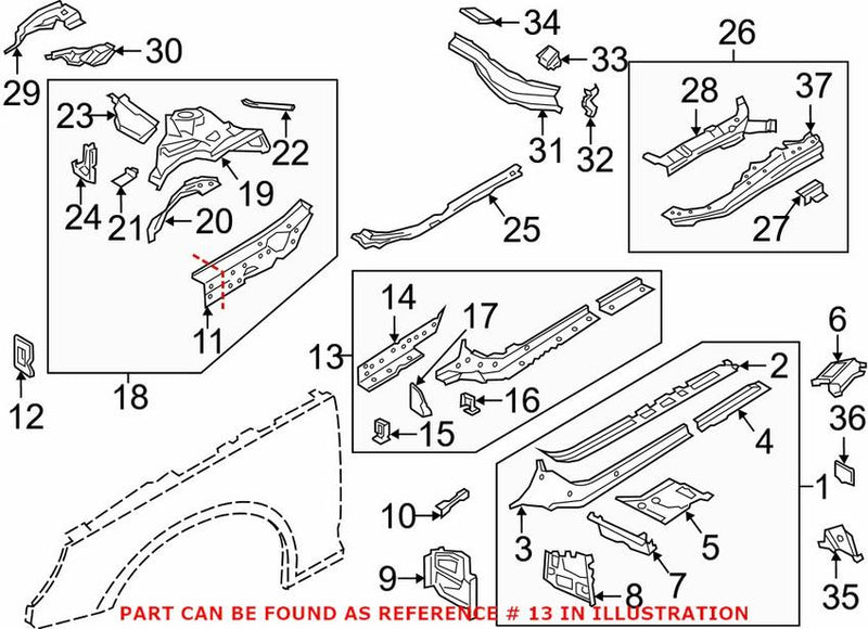 Genuine VW/Audi Frame Side Member Assembly – Front Driver Side 8W0803103
