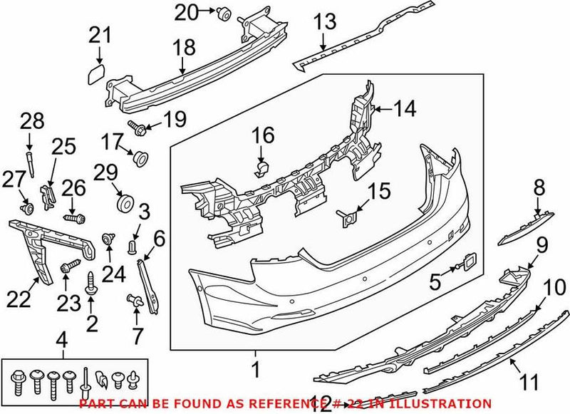 Genuine VW/Audi Bumper Cover Support Rail – Rear Passenger Side 8W6807454