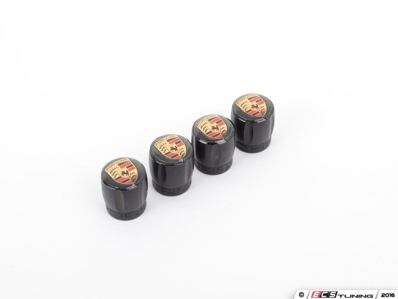 Porsche Crest Black Valve Stem Caps - Set of Four