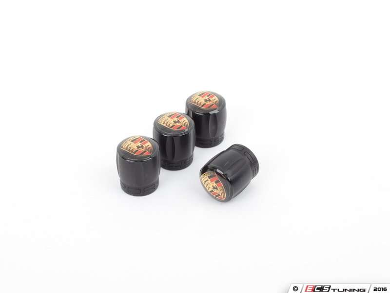 Porsche Crest Black Valve Stem Caps - Set of Four