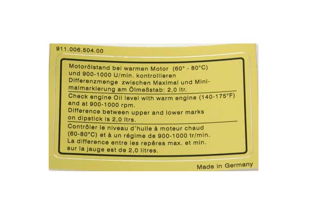 Engine Oil Level Specification Decal