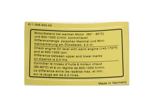 Engine Oil Level Specification Decal