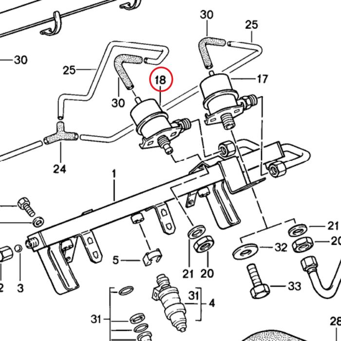 Classic Porsche Fuel Pressure Regulator 944 '82-'85, 924 S '81-'84 OEM Fitting Kit