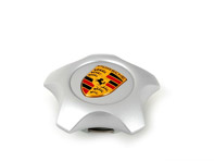Silver Star-Shaped Center Cap With Full Color Porsche Crest - Priced Each