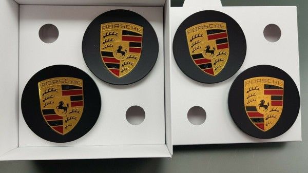 Genuine Porsche Satin Black Colored Crest Center Cap Set of 4 - 000-044-607-26