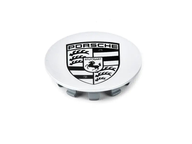 Silver Concave Center Cap With Black Porsche Crest - Priced Each