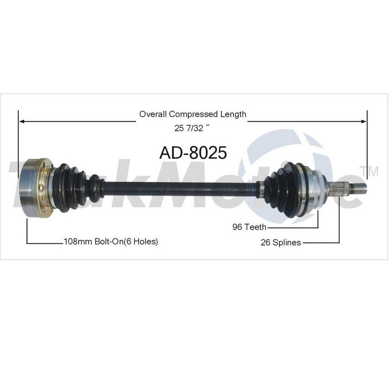 Audi CV Axle Shaft – Front Passenger Side – Aftermarket AD8025