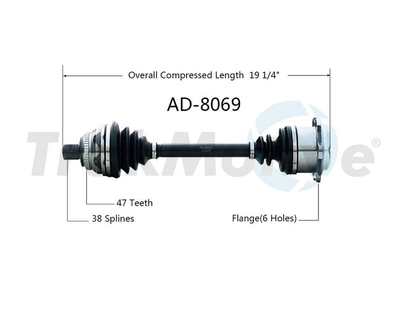 Audi CV Axle Shaft – Front Passenger Side – Aftermarket AD8069