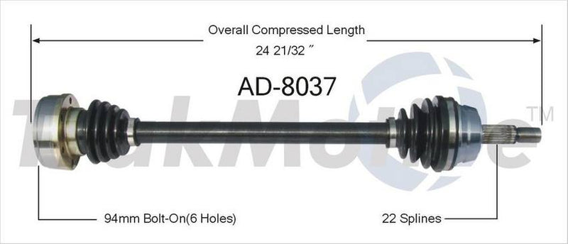 Audi VW CV Axle Shaft – Front Driver Side – Aftermarket AD8037