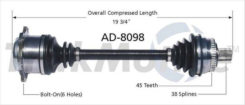 Audi CV Axle Shaft – Front Passenger Side – Aftermarket AD8098