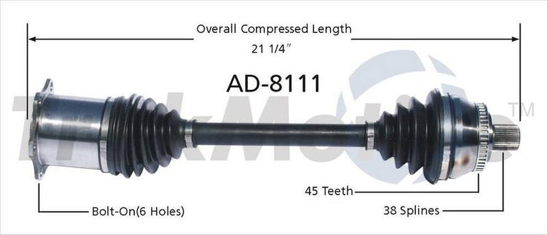 Audi CV Axle Shaft – Front Passenger Side – Aftermarket AD8111