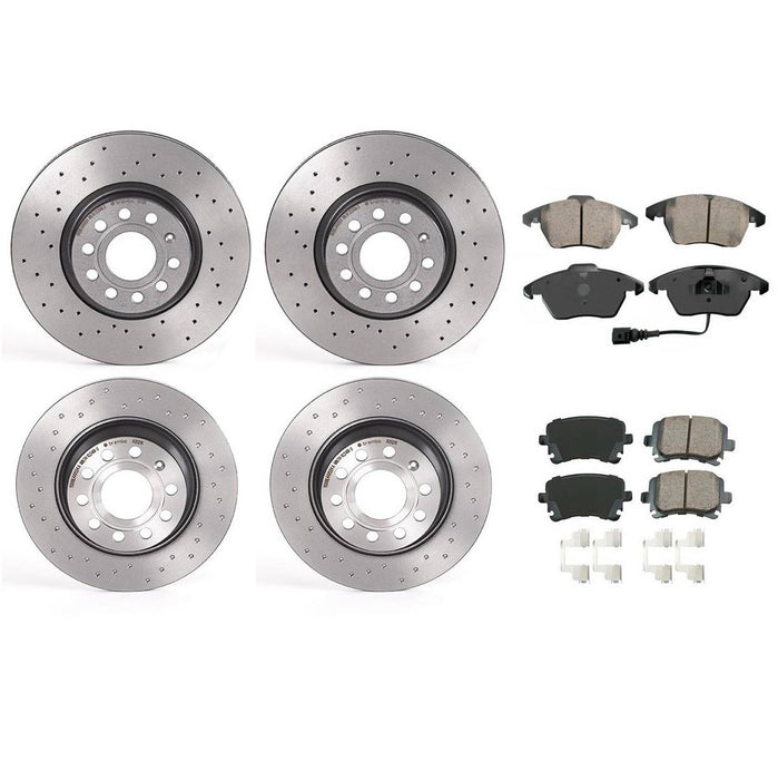 Volkswagen Disc Brake Pad and Rotor Kit – Front and Rear (Xtra) (Cross-Drilled) (312mm/282mm) (Ceramic) (EURO) 5Q0615301F