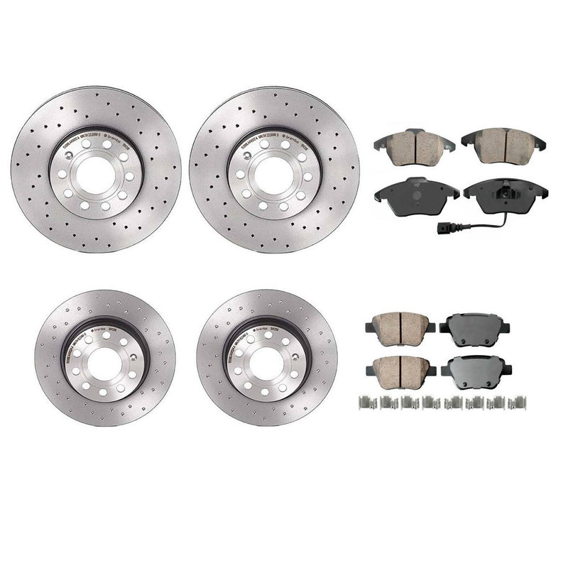 Volkswagen Disc Brake Pad and Rotor Kit – Front and Rear (Xtra) (Cross-Drilled) (288mm) (272mm) (Ceramic) (EURO) 5Q0615301H
