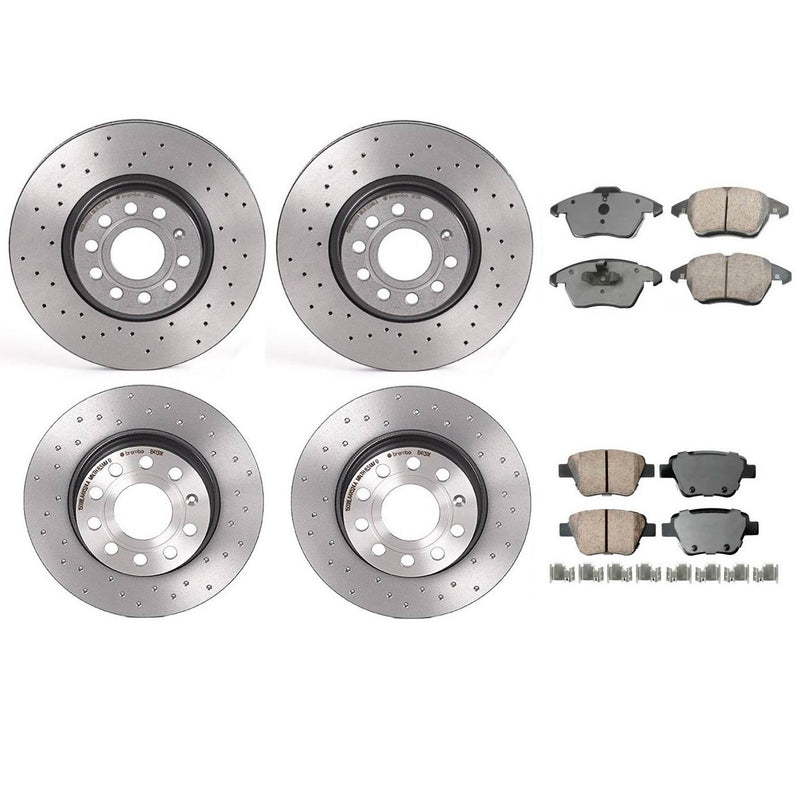 Volkswagen Disc Brake Pad and Rotor Kit – Front and Rear (Xtra) (Cross-Drilled) (312mm/272mm) (Ceramic) (EURO) 5Q0615301F
