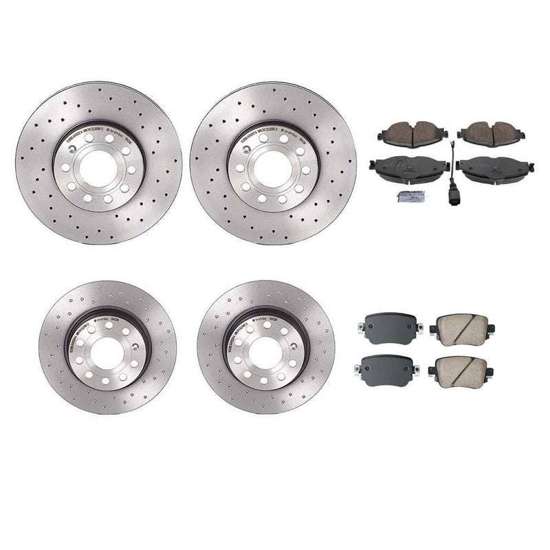 Volkswagen Disc Brake Pad and Rotor Kit – Front and Rear (Xtra) (Cross-Drilled) (288mm) (272mm) (Ceramic) (EURO) 5Q0615301H