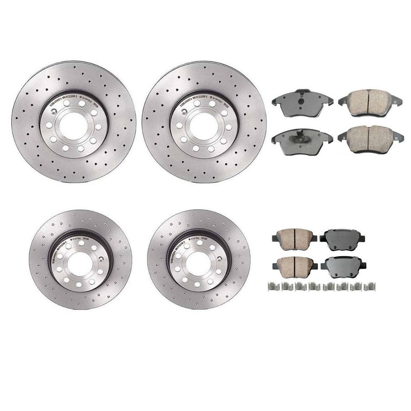 Volkswagen Disc Brake Pad and Rotor Kit – Front and Rear (Xtra) (Cross-Drilled) (288mm) (272mm) (Ceramic) (EURO) 5Q0615301H