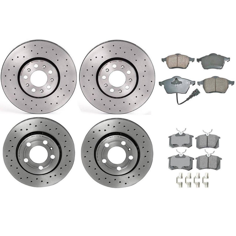 Volkswagen Disc Brake Pad & Rotor Kit – Front & Rear (Xtra-Drilled) (288mm/256m) (Ceramic) (EURO) 6R0615301A