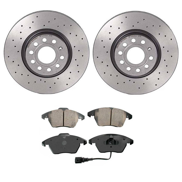 Audi Volkswagen Disc Brake Pad and Rotor Kit – Front (Xtra) (Drilled) (312mm) (Ceramic) (EURO) 5Q0615301F