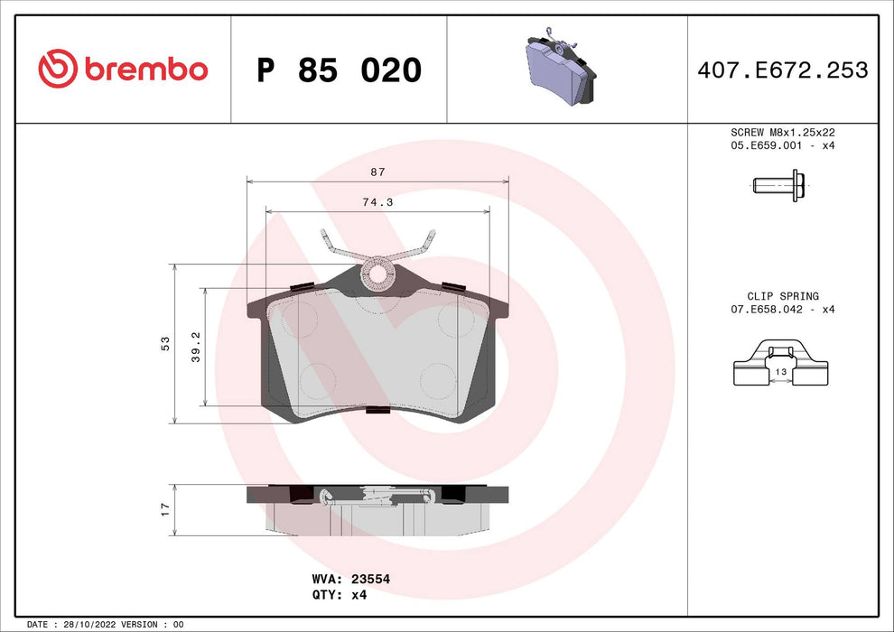 Volkswagen Disc Brake Pad and Rotor Kit – Front and Rear (282mm/245mm) (Low-Met) 8E0615301C