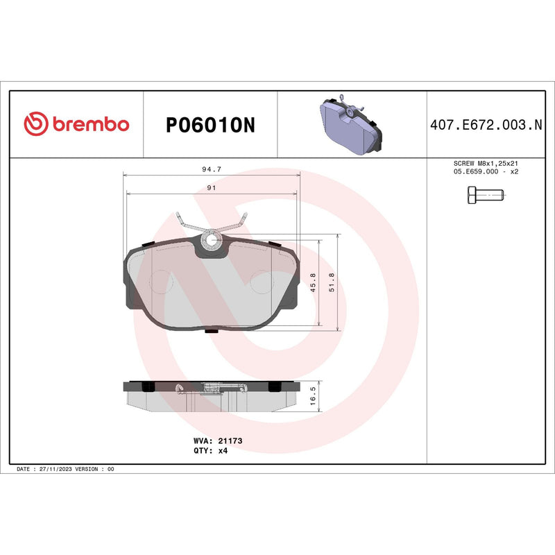 BREMBO Ceramic Front Disc Brake Pad Set - P06010N
