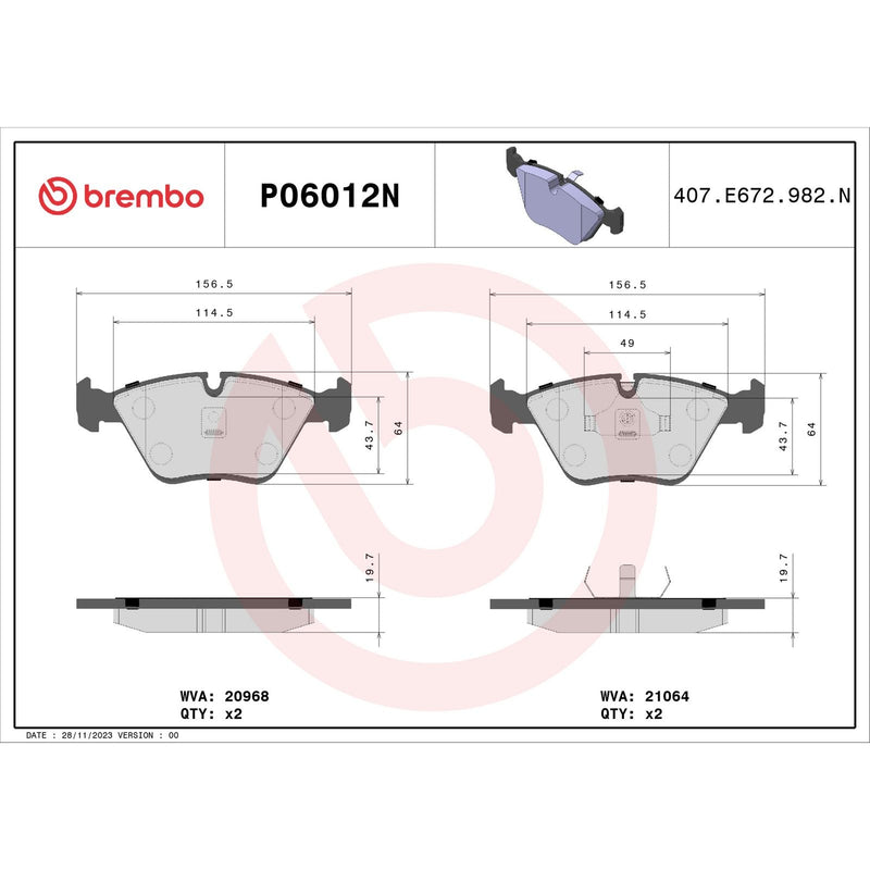 BREMBO Ceramic Front Disc Brake Pad Set - P06012N
