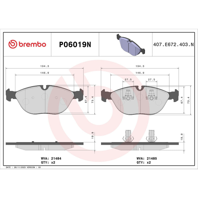 BREMBO Ceramic Front Disc Brake Pad Set - P06019N