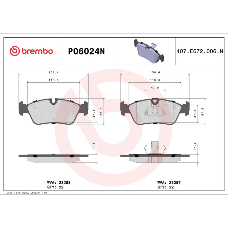 BREMBO Ceramic Front Disc Brake Pad Set - P06024N