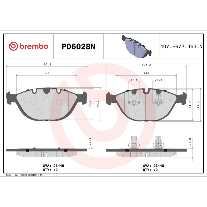 BREMBO Ceramic Front Disc Brake Pad Set - P06028N