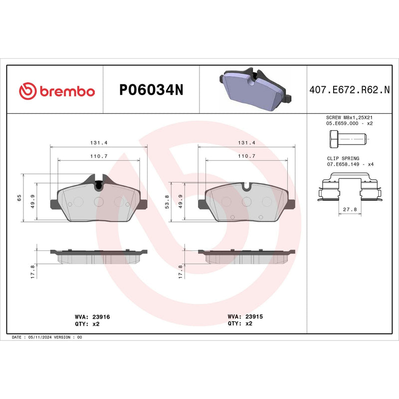 BREMBO Ceramic Front Disc Brake Pad Set - P06034N