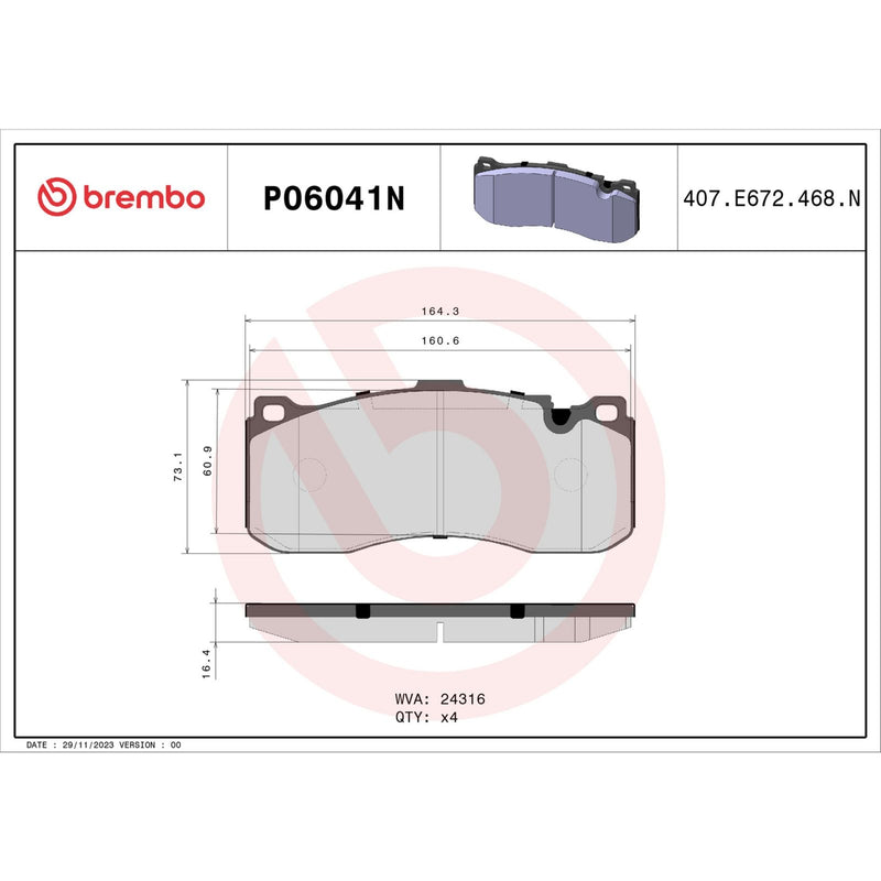 BREMBO Ceramic Front Disc Brake Pad Set - P06041N