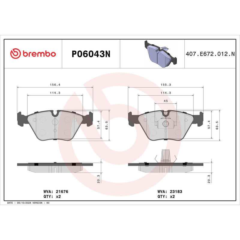 BREMBO CERAMIC Brake Pad Set P06043N